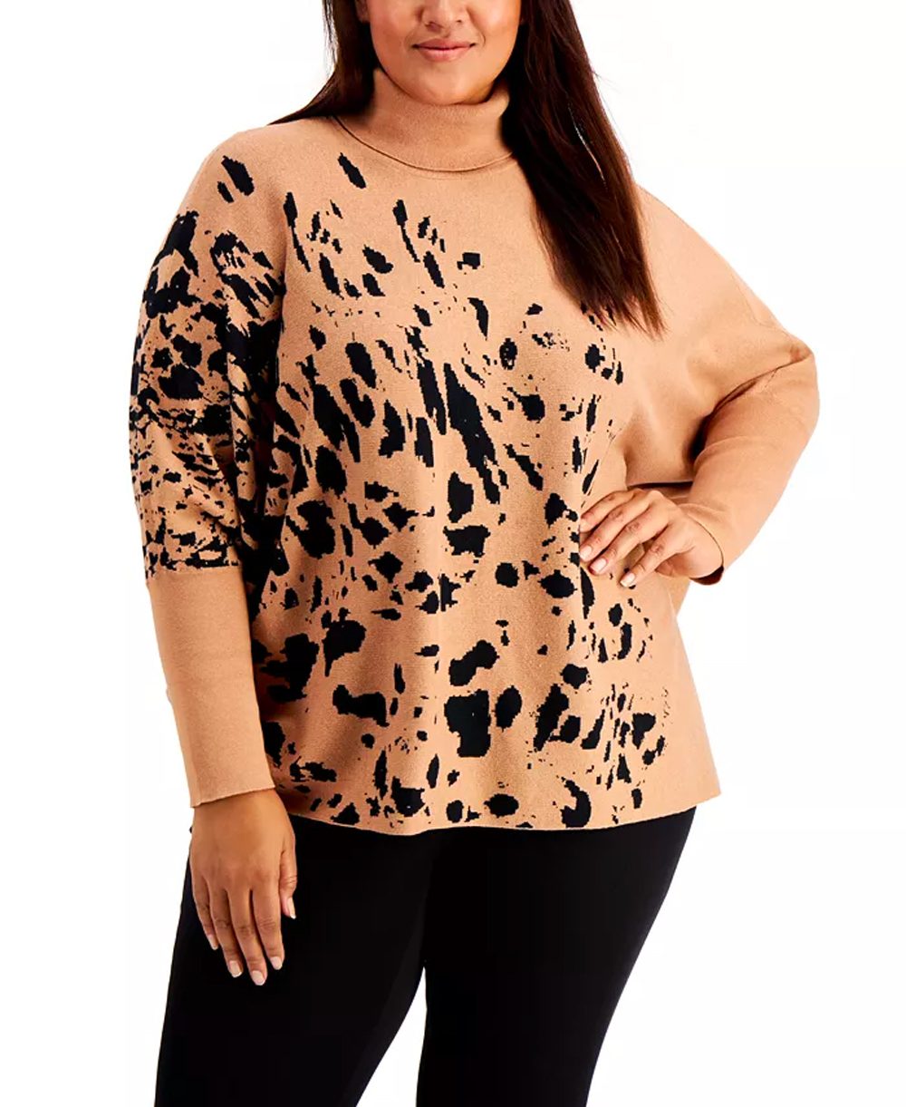Plus Size Printed Drop-Shoulder Sweater